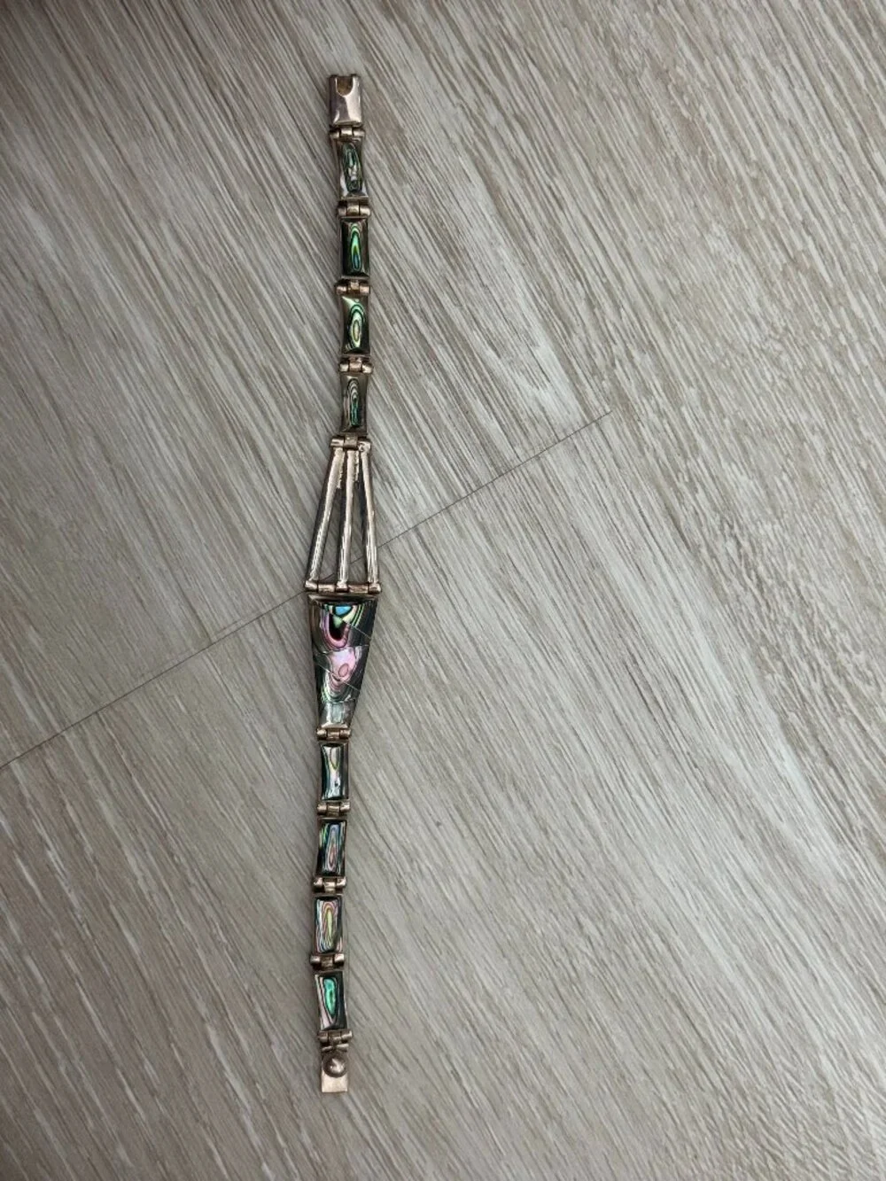 MEXICAN 950 FINE SILVER AND ABALONE SHELL LINK BRACELET